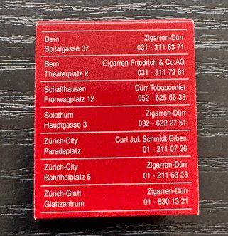 Feuerzeuge: Zündholz-Briefchen Zigarren Dürr – Neu (gemäss Beschreibung) aus Zürich von Policepatch 1