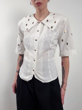 Vintage white blouse size 40 with sequins 