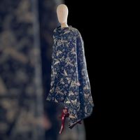 Batik-Stoff - Marineblau mit Blumen Schmetterlingen