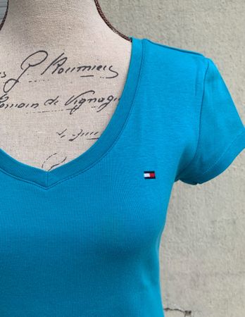 Super t-shirt basique TOMMY HILFIGER turquoise t.S
