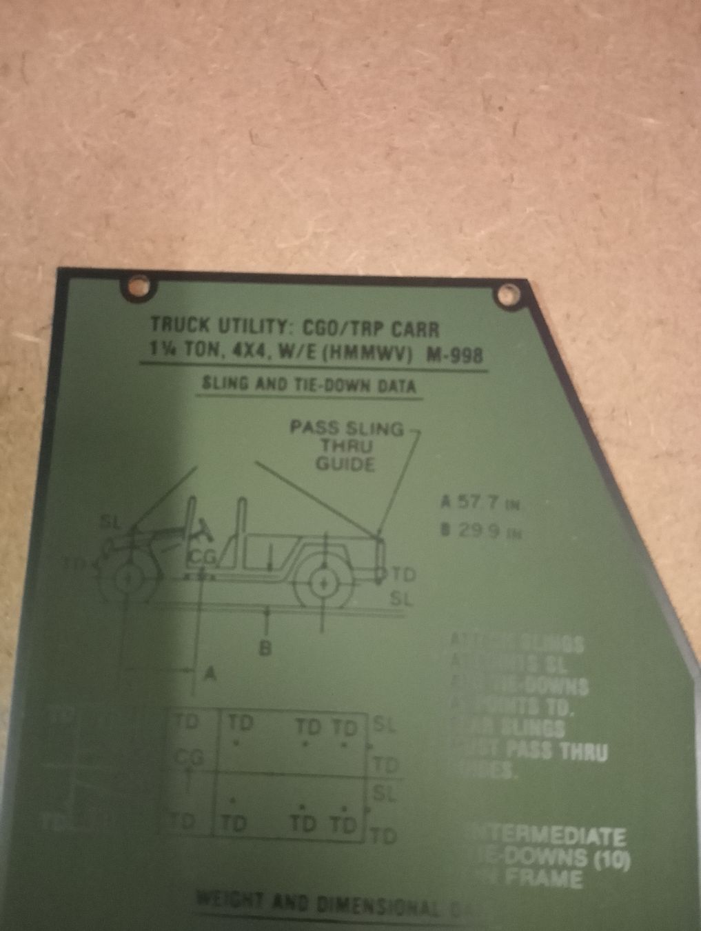 Hummer Tutti pezzi di ricambio auto: Data Plates HMMWV / HUMVEE M998 Sling and Tie Down Data – Nuovo (secondo la descrizione) da Safenwil venduto da dodgewc12 5