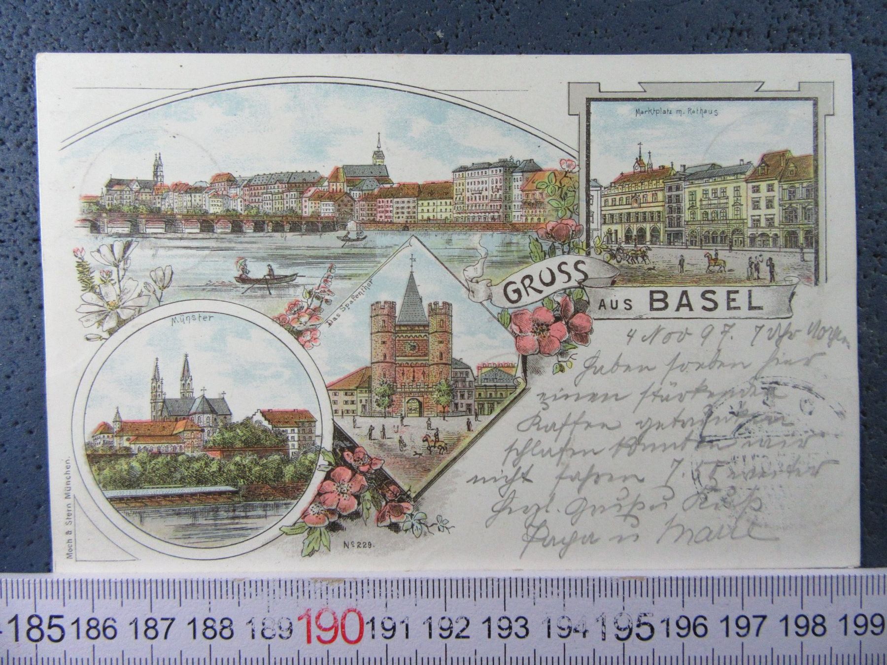 Cartoline postali: GRUSS AUS BASEL 1897 4BILD-LITHO AK-BS – Usato da Ettingen venduto da Hausi4711
