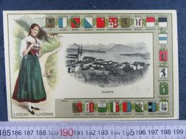 LUZERN HÜBSCHE TRACHTEN-DAME RELIEFDRUCK KANTONSWAPPEN-CH
