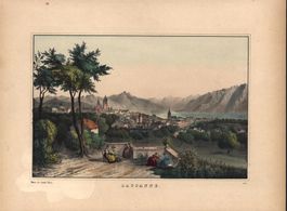 Lausanne altkolorierte Lithographie von Scholz