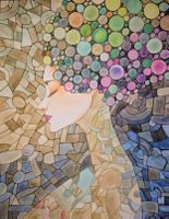 Original Aquarell die Frau Bild mit Formen und Farben