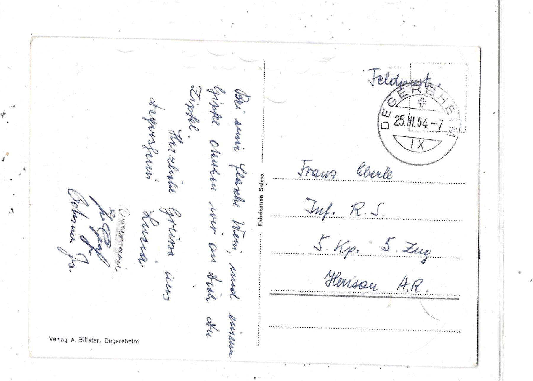 Cartoline postali: SG Degersheim 1954 Dorfstrasse – Usato da Schocherswil venduto da Wilare 1