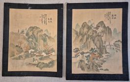 2 japanische Aquarelle auf Seide, 19. Jhd
