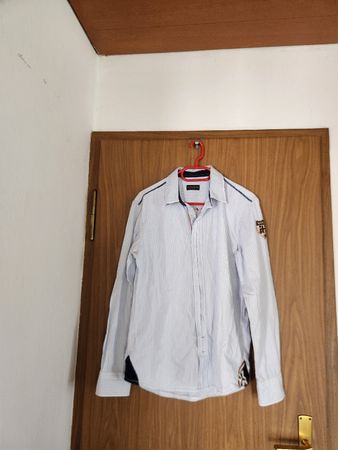 Chemise Napapijri rayée blanche bleue taille L homme
