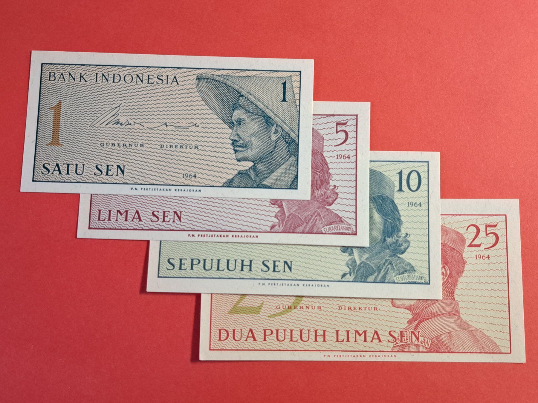 Banconote: INDONESIEN - 1 & 5 & 10 & 25 Sen 1964 UNC – Nuovo (secondo la descrizione) da Wichtrach venduto da LuckyLuke69