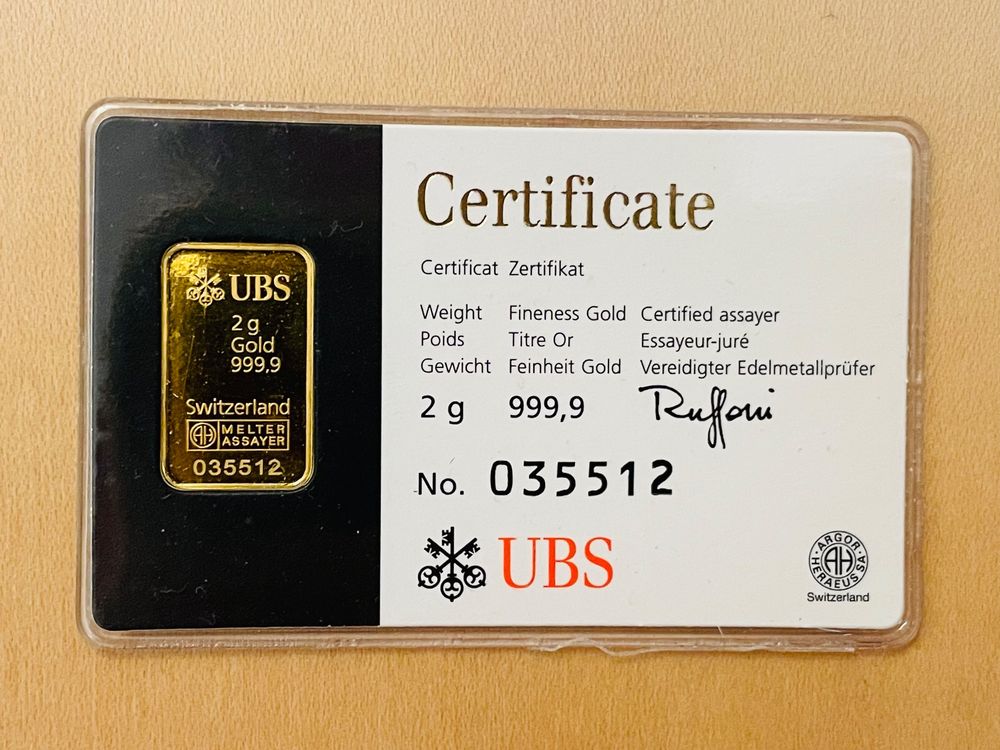 2 G Goldbarren UBS ~ Kinebar | Kaufen Auf Ricardo