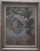 Gemälde Landschaft mit Berg und See, gebraucht