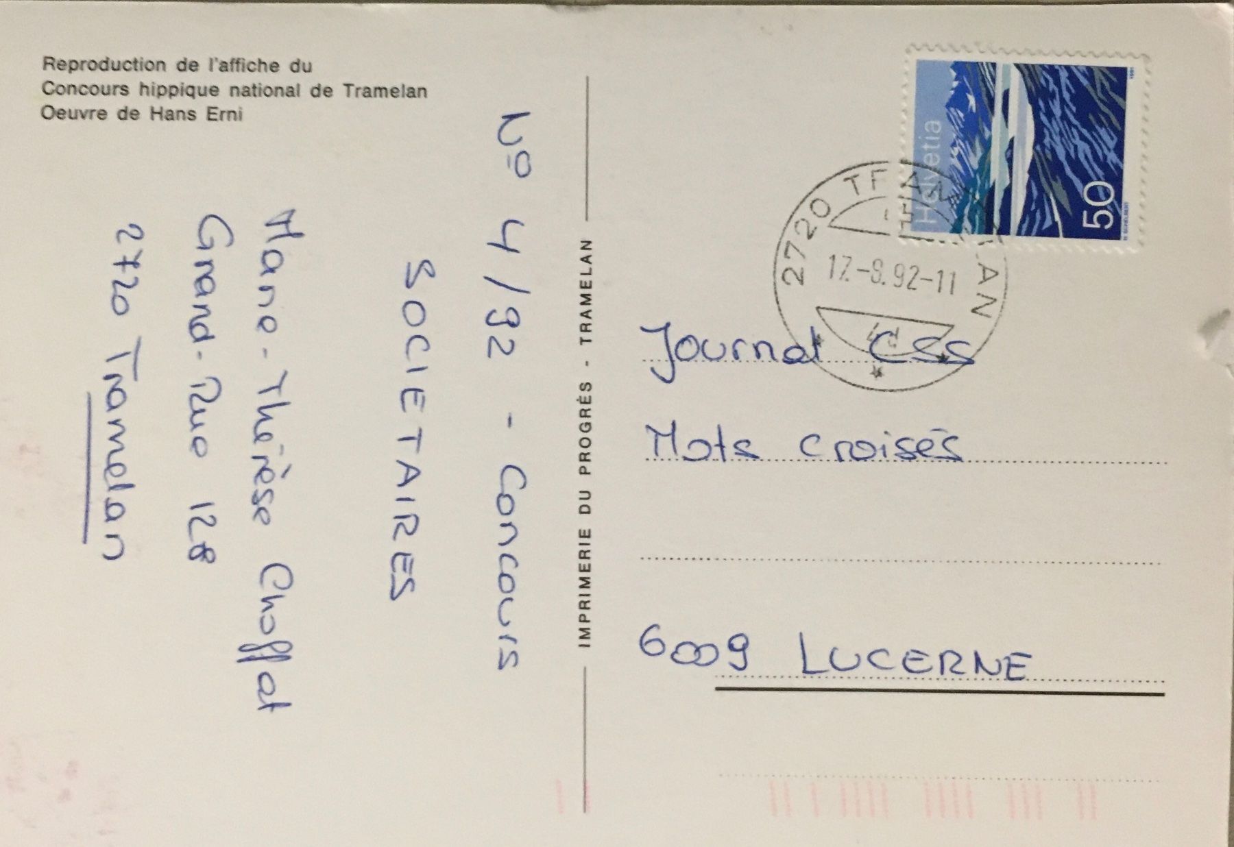 Cartoline postali: Hans Erni, Pferde, 1992 – Usato da Frauenfeld venduto da Merk52 1