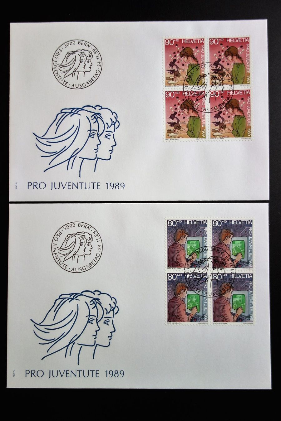 Tutti i francobolli: 1989 4 FDC mit Viererblöcken Jugendliche – Nuovo (secondo la descrizione) da Mettmenstetten venduto da Sutasso
