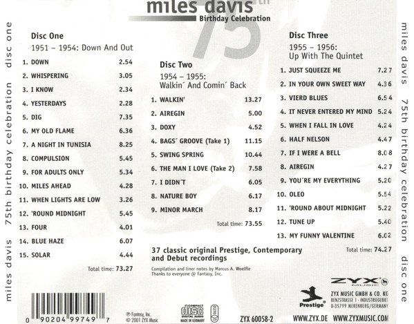 CD: set 3CD's - Miles Davis [Prestige]with Coltrane, Chambers, – Usato da Unterbäch venduto da qlewi 1