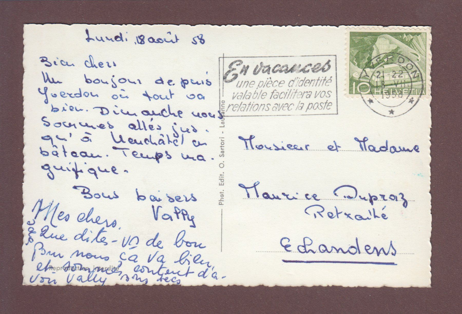 Cartoline postali: YVERDON - 5 images - 1958 – Usato da Pully venduto da nicecards 1