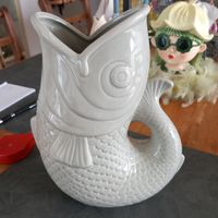 Tolle Hellgraue Fisch Vase /  Keramik