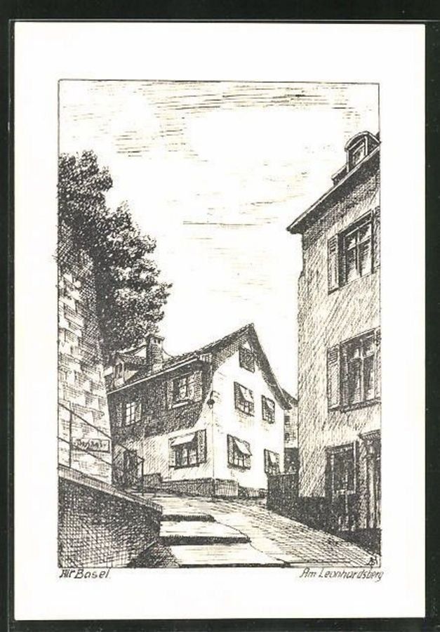 Cartoline postali: Alt Basel, Federzeichnung, Leonhardsberg – Usato da Frauenfeld venduto da POML