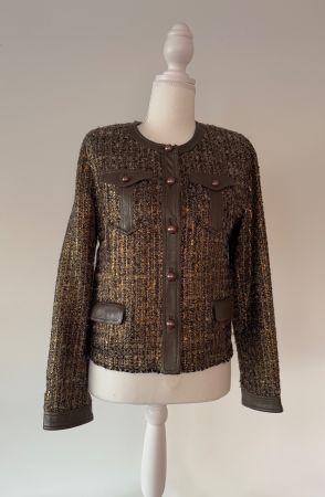 Designer Tweed Jacke Steffen Schraut Olive Bronze Gold NEU