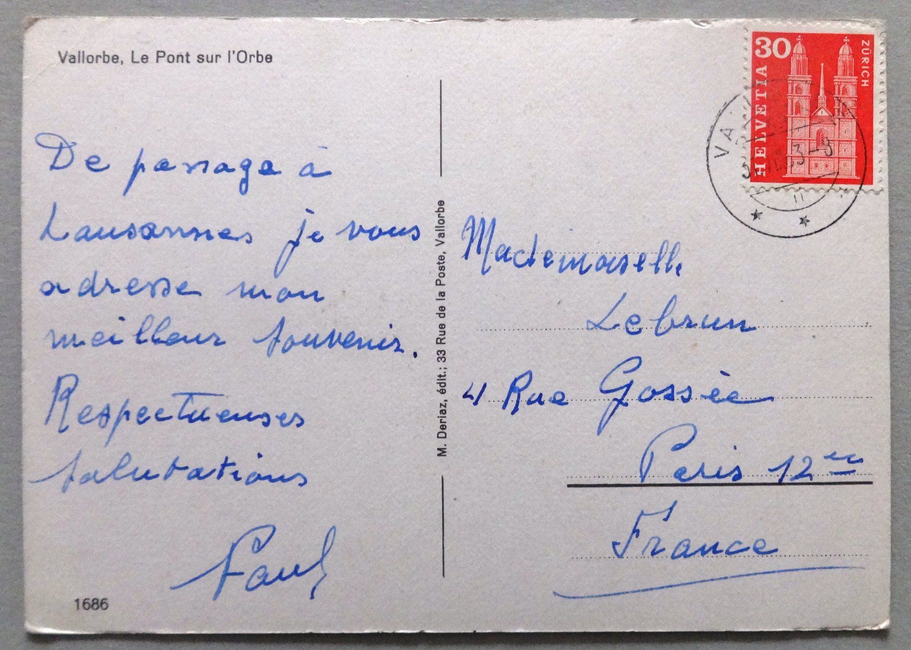 Cartoline postali: Vallorbe, Le Pont sur l' Orbe – Usato da Fétigny venduto da Billy2miny 1
