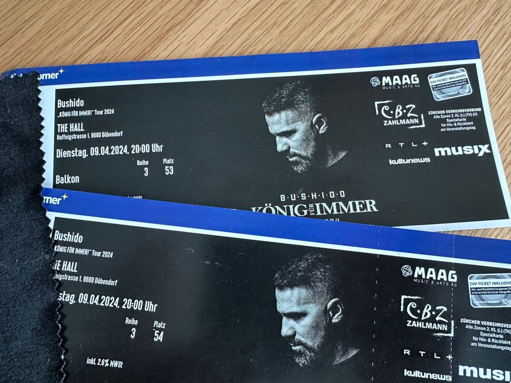 2x Bushido Konzert Tickets König für Immer Zürich Sitzplatz Kaufen