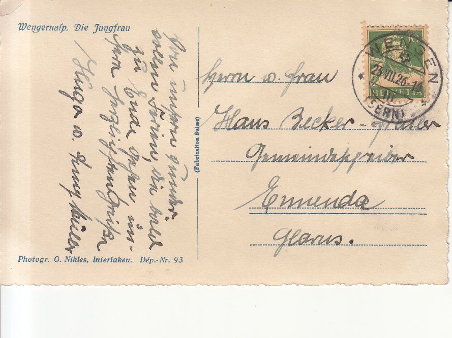 Cartoline postali: Wengernalp 1926 – Usato da Bürglen TG venduto da StampGraf 1