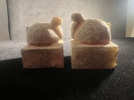 Paire de sceaux chinois anciens tortues en stéatite sculptée