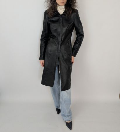 Elegante Echt Leder Mantel, Gr. 36 Schwarz