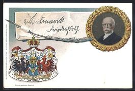 Portrait von Bismarck, Wappen und Schrei