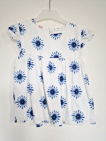 Mädchen T-Shirt Bluse MNG Gr. 116 5-6Y Weiss Blau 100% Baumw