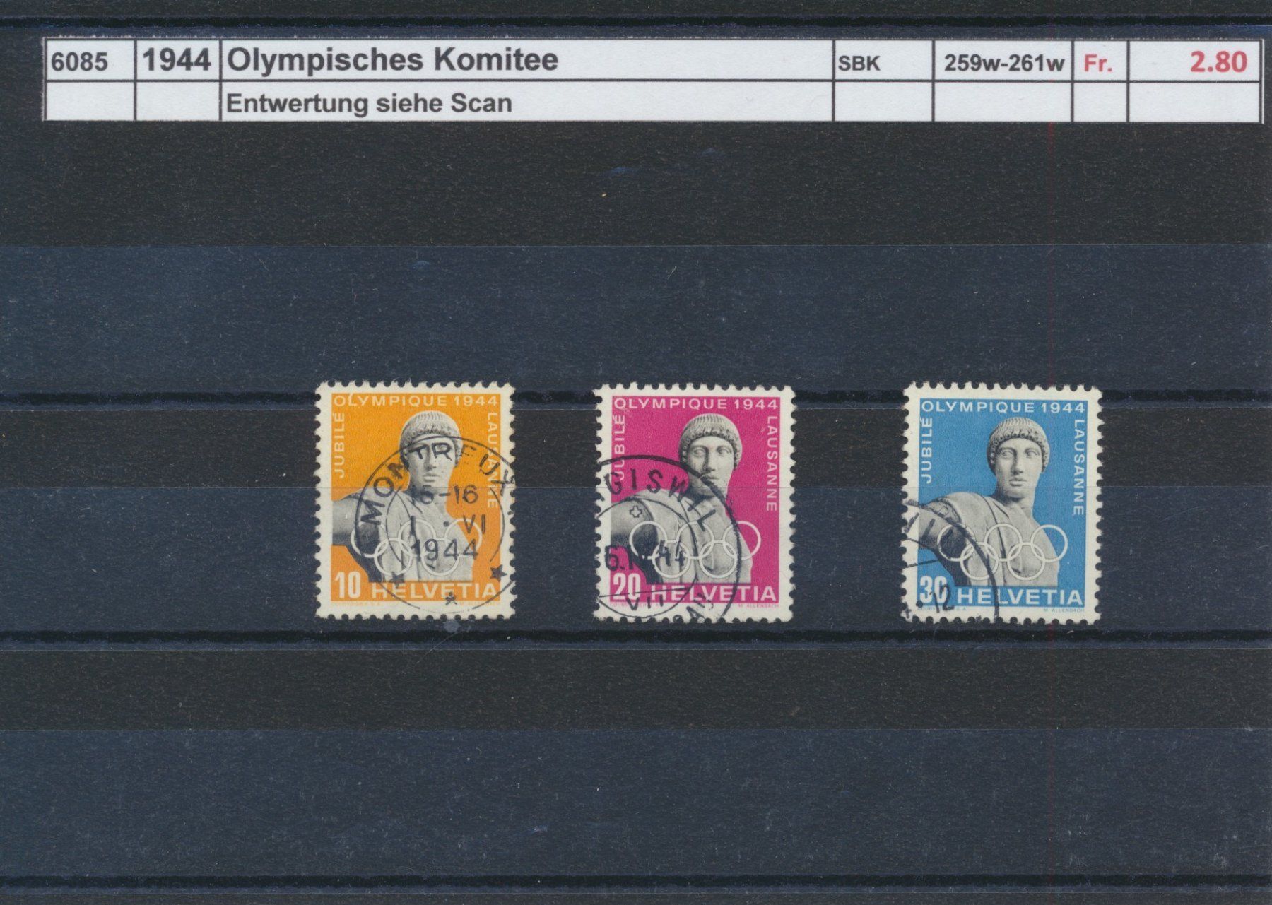 Alle Briefmarken: 1944 "Olympisches Komitee", 1. Ausgabe, gestempelt – Gebraucht aus Winterthur von Zupogeru