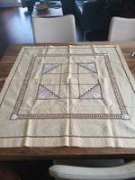 Vintage Hand Embroidered Tablecloth - Beige & Brown 80x86 cm