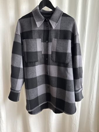 H&M Wollhemd, Gr. S, kariert, schwarz/grau