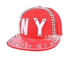 Basecap New York NY Nieten Stacheln ROT Gothic Baseball Cap