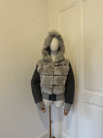 Floucle Made in Italy Grey Fur Winter Jacket - Size 44 IT