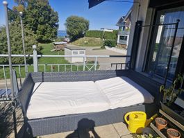 Rattan Lounge Sofa mit Kissen anthrazit guter Zustand