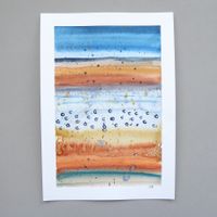 Aquarell Original Abstrakt blau terrakotta - 14.5 x 20.5cm