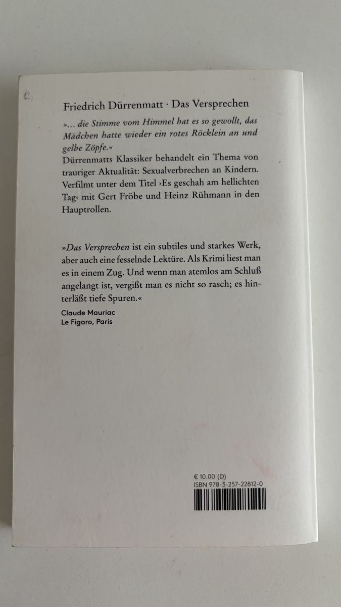 Libri: Das Versprechen von Dürrenmatt – Nuovo (secondo la descrizione) da Bern venduto da ece_nxk7 1