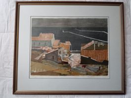 Lithographie von Rolf Gfeller, schön gerahmt