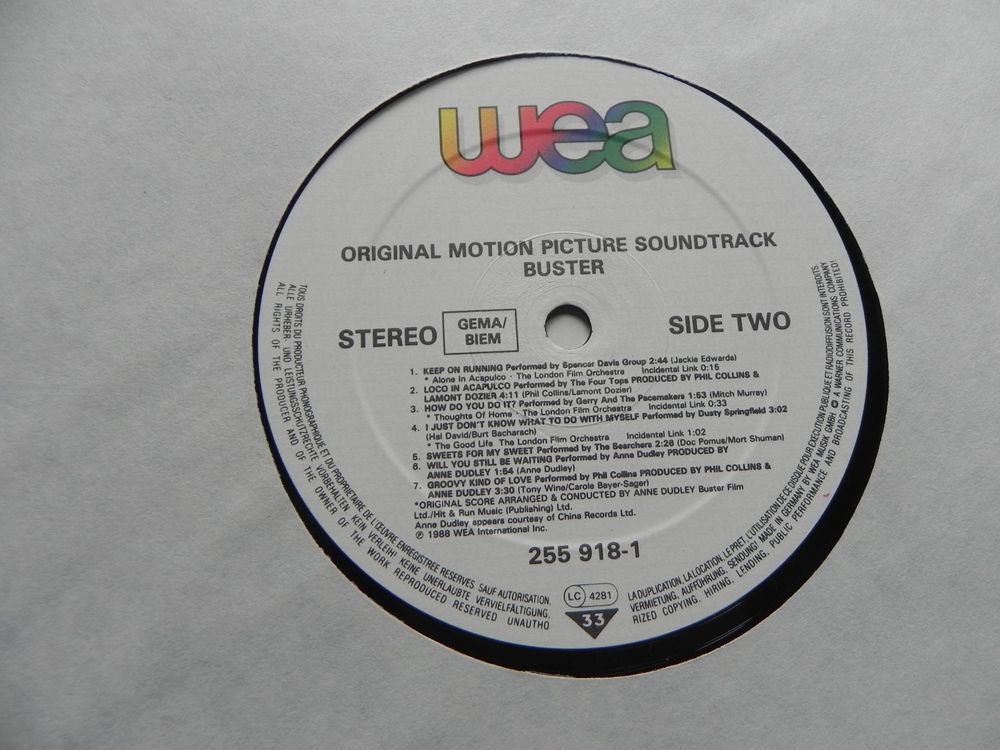LP Movie Film Soundtrack Buster 1988 Top Hit Phil Collins (Gebraucht ...