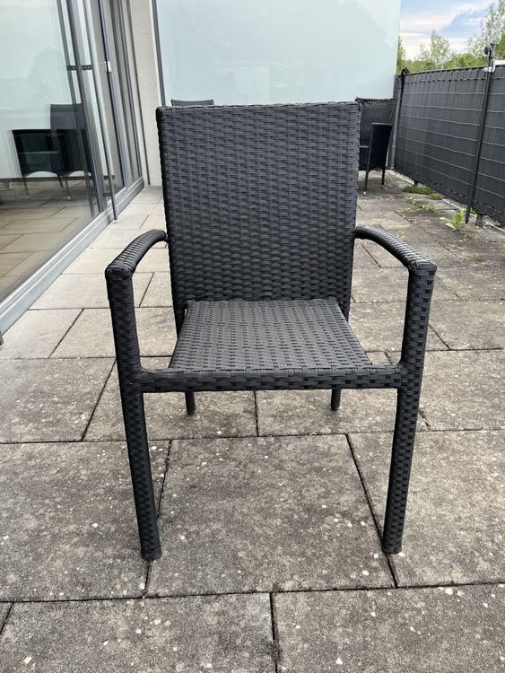6x Schwarze Gartenstühle Polyrattan stapelbar Armlehne Kaufen auf Ricardo