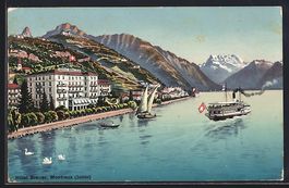 Montreux, Hotel Breuer mit See, Dampfer 