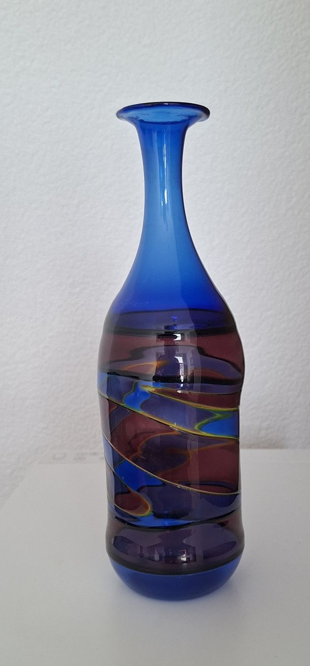 Vasi & Recipienti: Blaue Glasvase mit bunten Wirbeln – Usato da Luzern venduto da alpler1 1