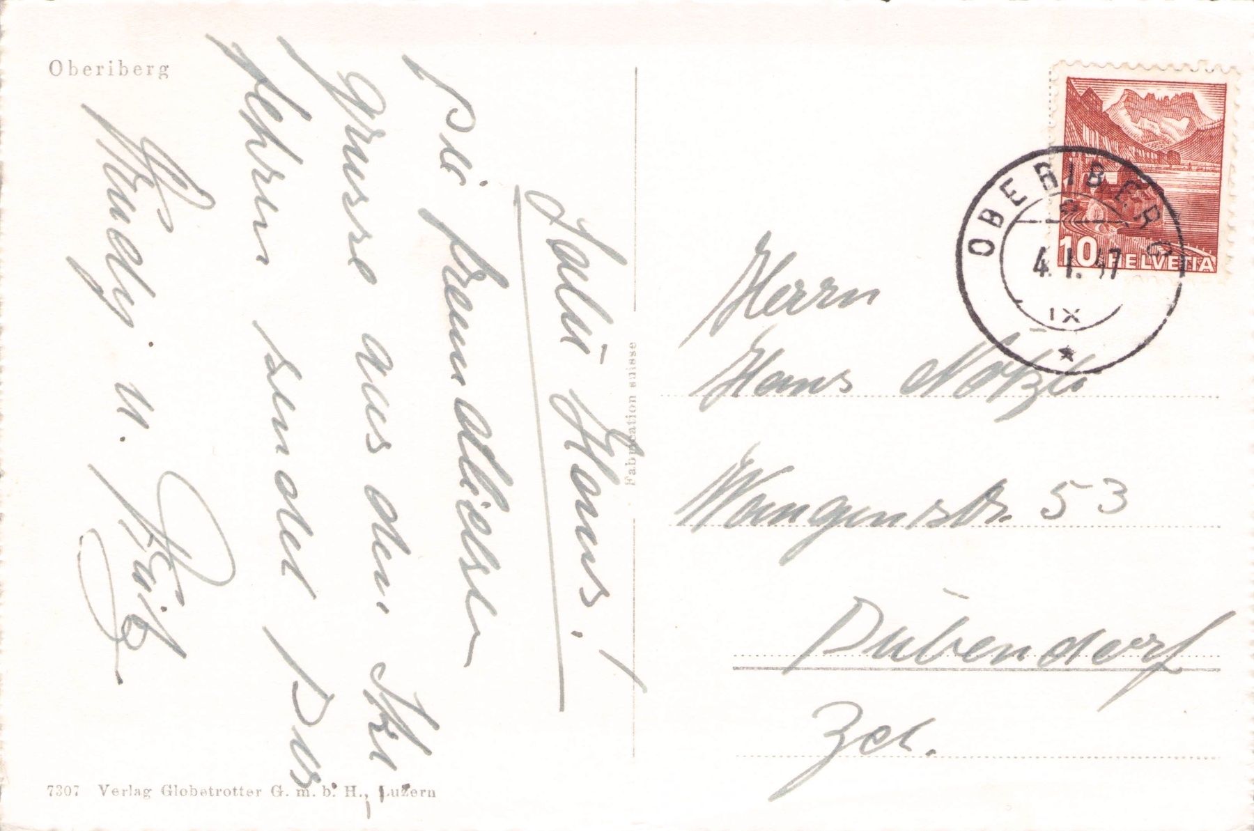 Cartoline postali: Oberiberg // 1947 Dorf Winter – Usato da Basel venduto da intermezzo12 1