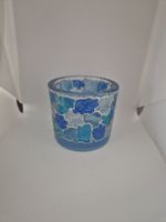 Teelichthalter Glas Mosaik blau weiss neu