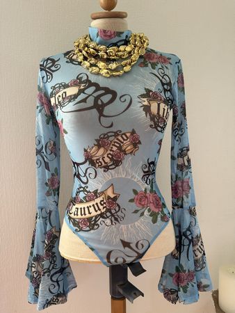Body résille imprimé astrologie bleu ciel taille S/M 36 38.
