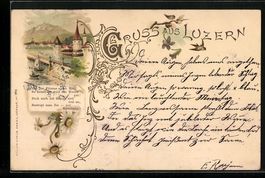 Litho Luzern, Segelboote vor Ort, mit Ge