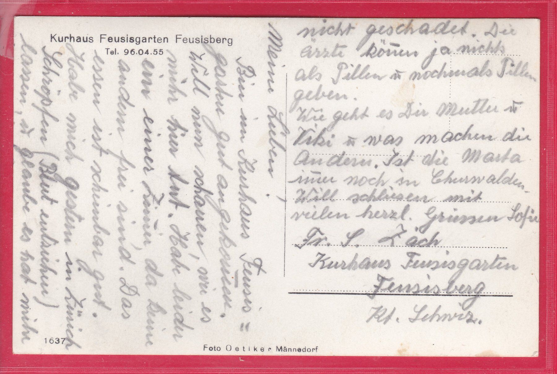 Ansichtskarten: FEUSISBERG, KURHAUS FEUSISGARTEN – Gebraucht aus Oberrieden von Gebirgsstelze 1