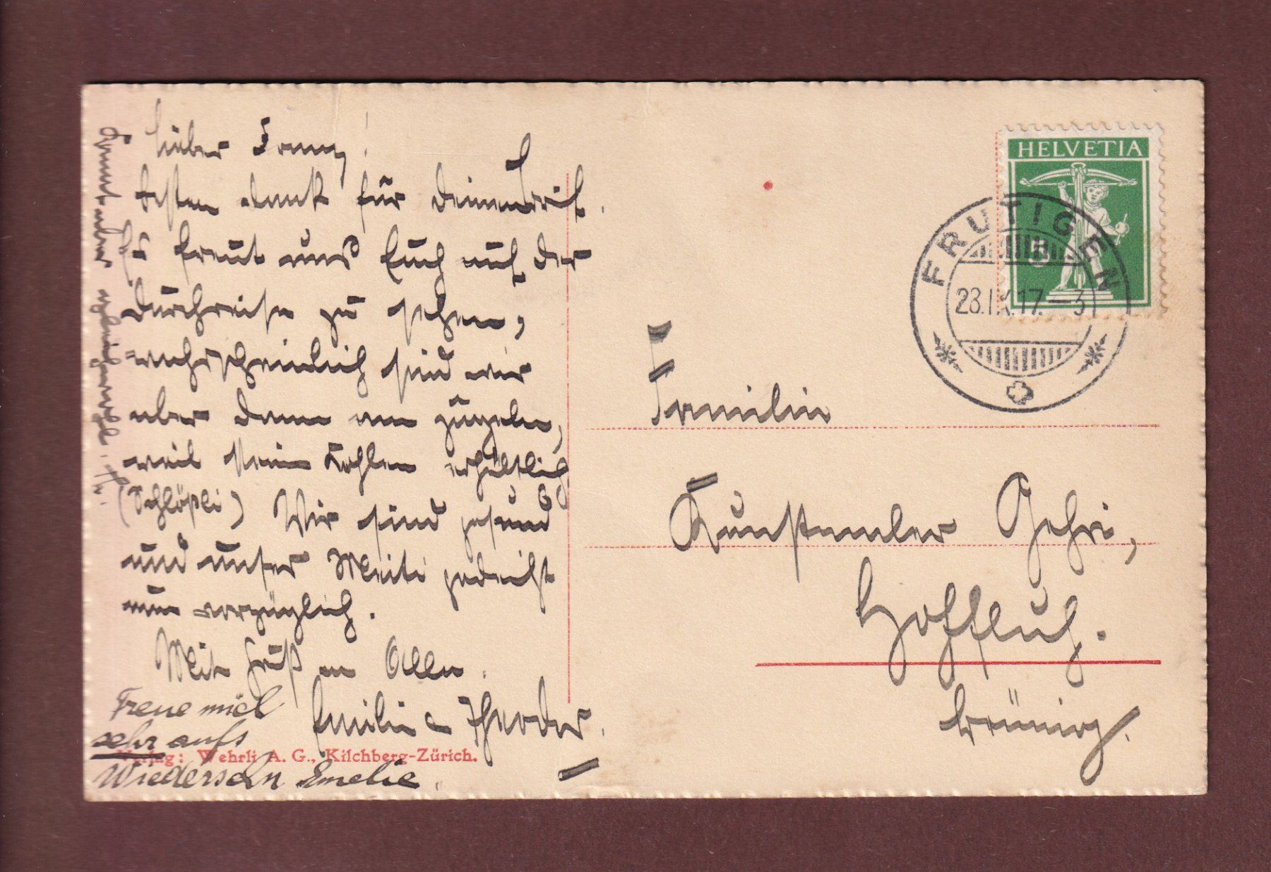 Ansichtskarten: FRUTIGEN - Kirche - Kühe - 1917 – Gebraucht aus Pully von nicecards-shop 1