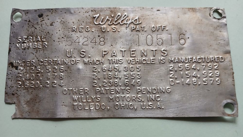 Original Willys Jeep Identification Plate (Defekt) in Bilten für CHF 15 ...