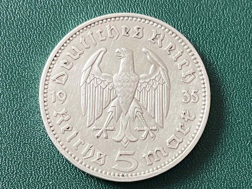 Tutti le monete: 5 Reichsmark Hindenburg 1935 J – Usato da Neuenhof venduto da Mastermind-00